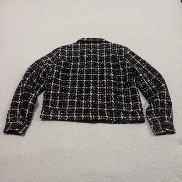 LOFT Shimmer Tweed Crop Jacket & Skirt Size 2 Small 2-Pc Set Black Metallic Suit - Picture 4 of 13